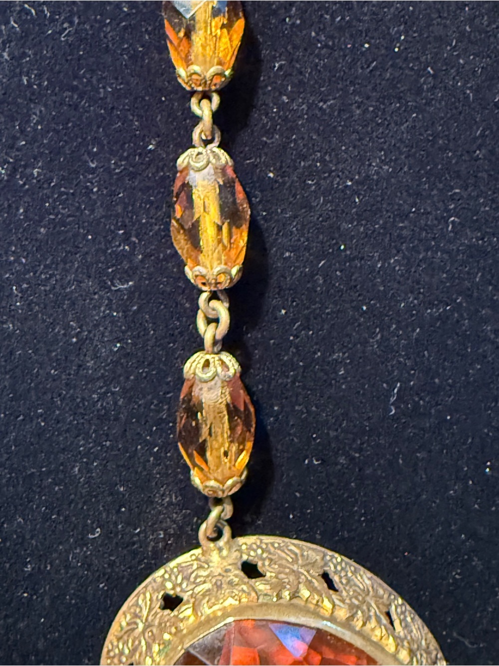 Vintage necklace -gold faceted glass -antique estate -23” long -brass Victorian - Picture 3 of 7
